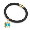 Black Lamb Leather Turquoise Medical Gold Charm Bracelet